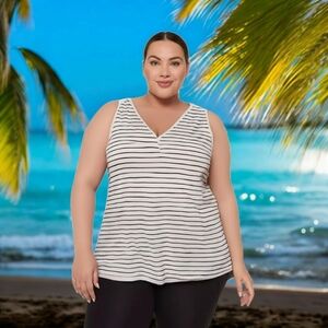 Lane Bryant  v-neck sleeveless white t-shirt with small black stripes